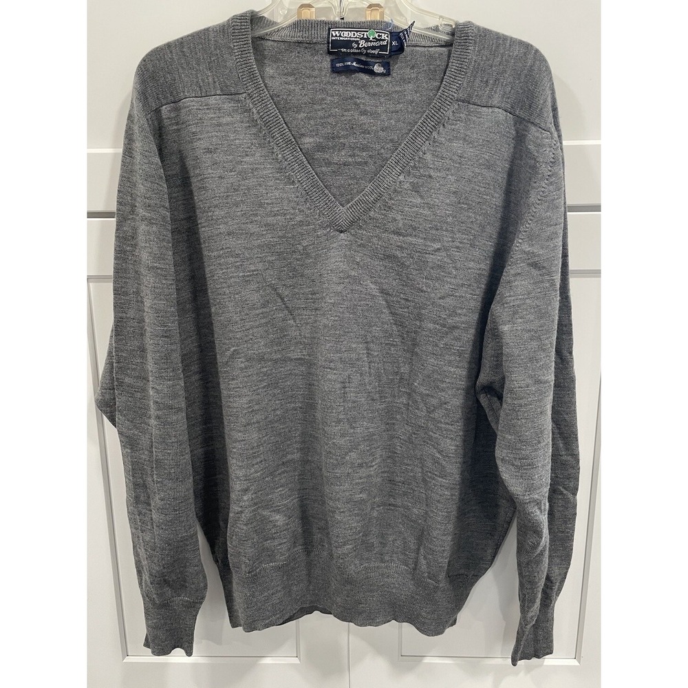 Vtg Men XL Grandpa Sweater Gray Merino Wool Woodstock Bernard AK113‎